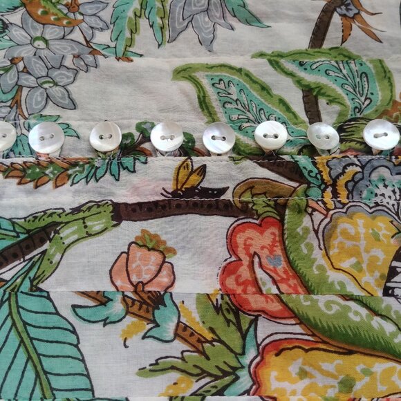 Dolma Medium tropical print cotton tunic top open front pearl shell buttons - Picture 2 of 15
